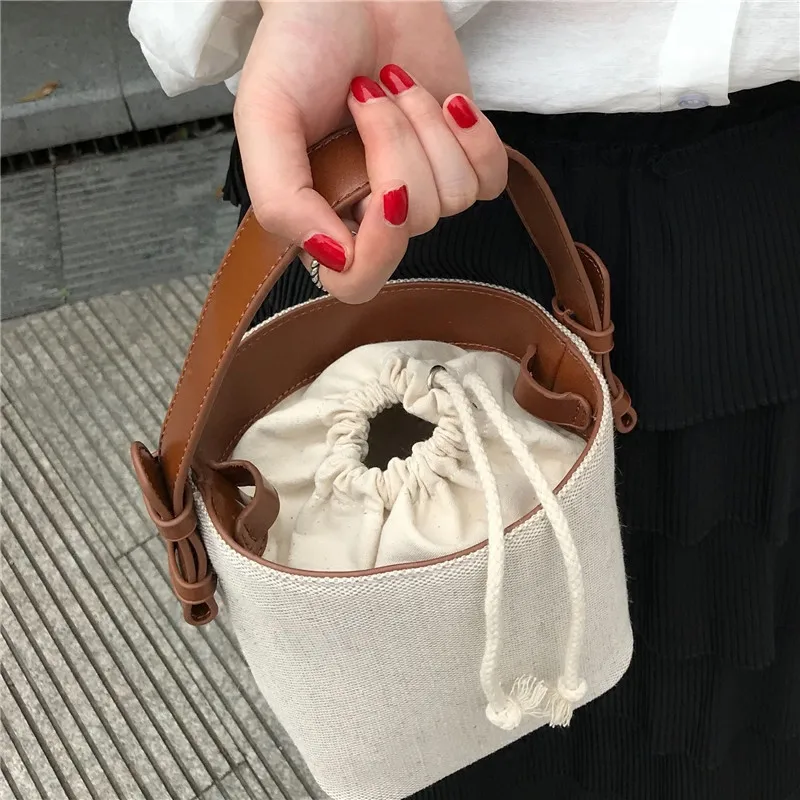 Canvas Bucket Bag for Women\'s Crossbody Bags Beach Handbag small Korean style female Shoulder Messenger Bag 2024 new Totes bolsa