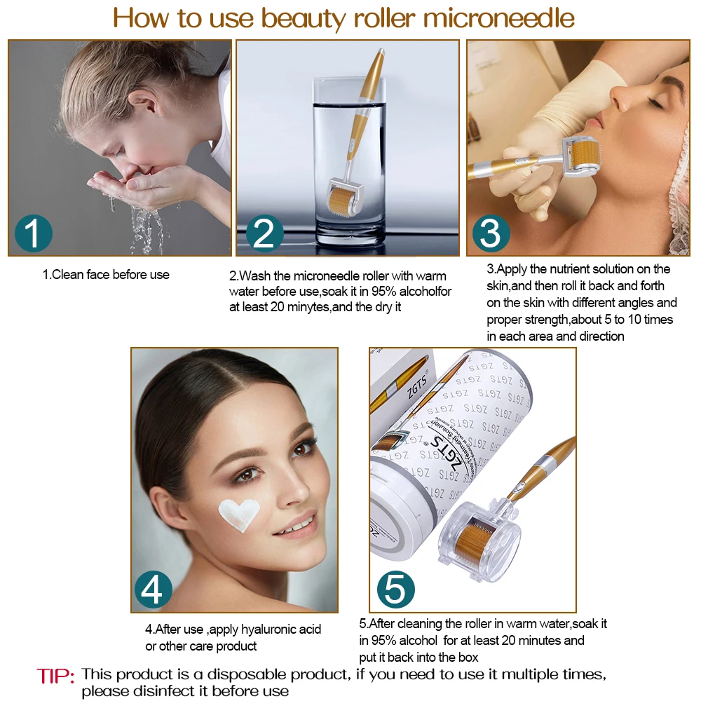 ZGTS 192 Derma Roller Microneedling 0.2/0.25/0.3mm Needles Length Titanium Dermoroller Microniddle Roller For Face Hair Growth