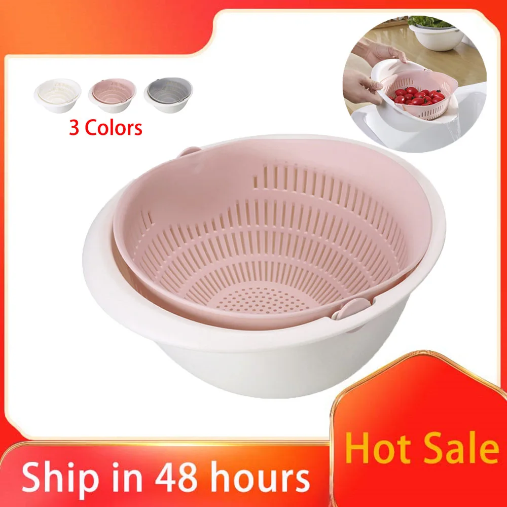 Drain Basket Double-Layer Plastic Food Strainer Fruit Wash Colander Bowl Rice Sieve Vegetable Drain Basket Kitchen StraiNER