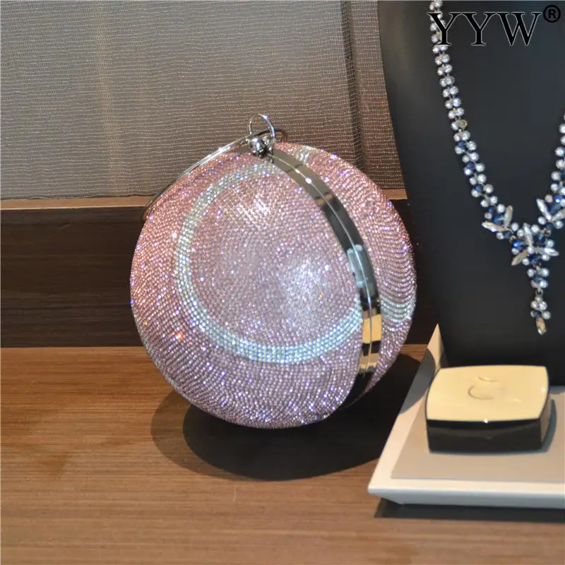 Fashion Women Clutch Bag Round Ball Bag With Rhinestone Tennis Design Ladies Girls Party Mini Purse Female Clutches Bolsas Mujer