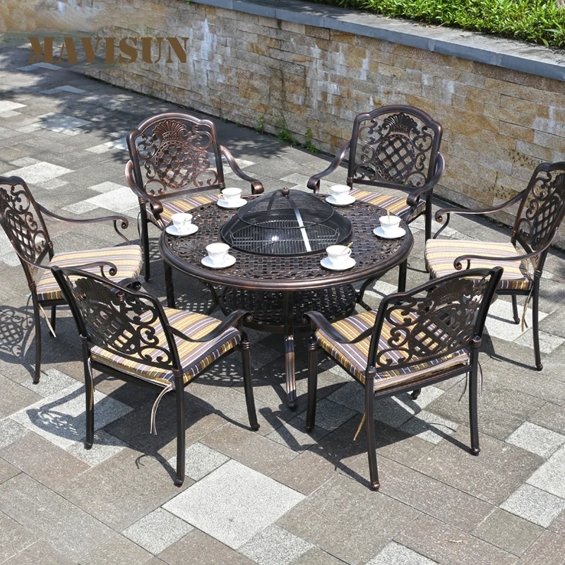 Leisure Outdoor Cast Aluminum Dining Balcony Garden Courtyard Camping Nordic Sun Protection Waterproof Furniture Set