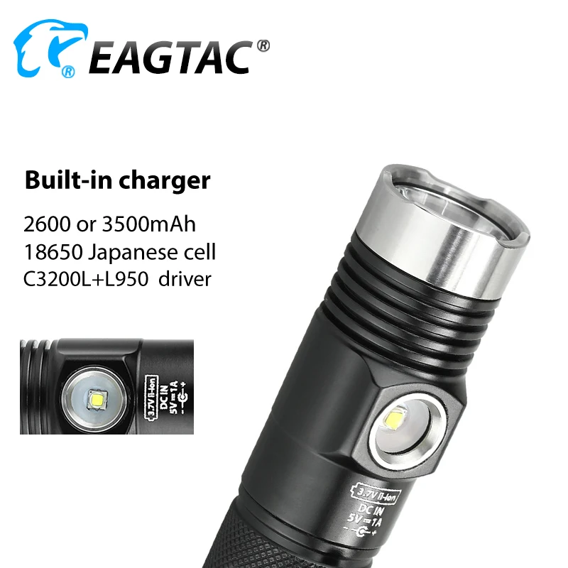 EAGTAC DX30LC2 SR CREE XP-L Hi Nichia 219B 219C CRI92  LED Rechargeable Flashlight 18650 CR123A Hunting light Built in Charger