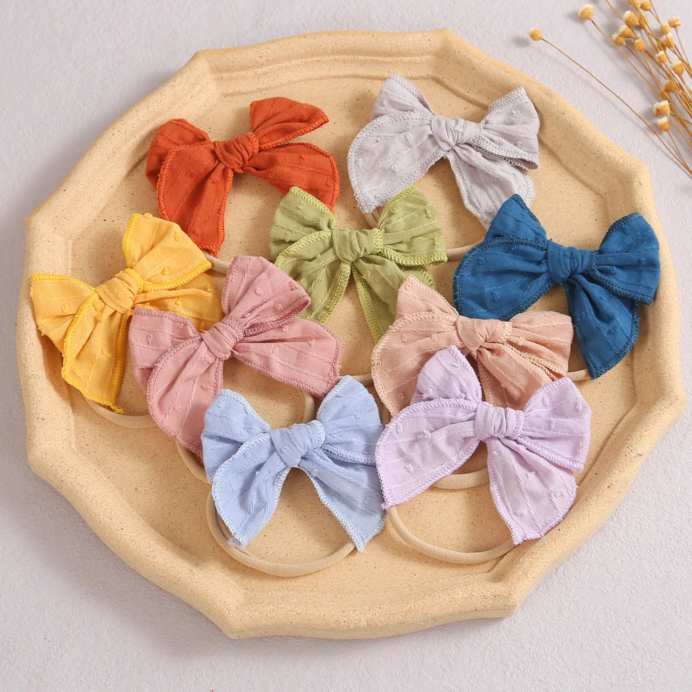 

36pc/lot 2021 New Cute Cotton Dot Bows Headband Nylon Baby Turban Girls Solid Lace Bow Hairpins Newborn Knotbow Nylon Headbands