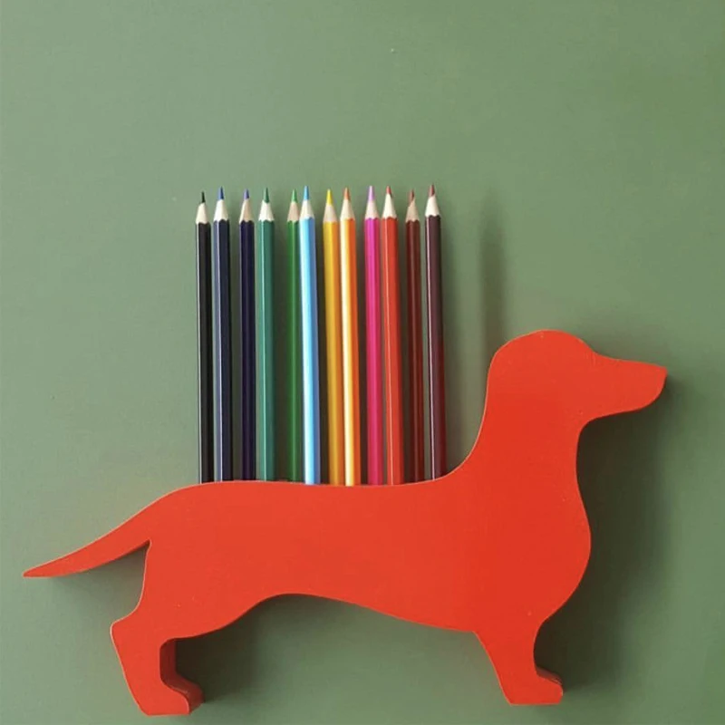 Large Crayon Holder Ornament Baby Nursery Room Decorations Cartoon Wood Dachshund Shaped Pencils Pens Storage Racks Organizer