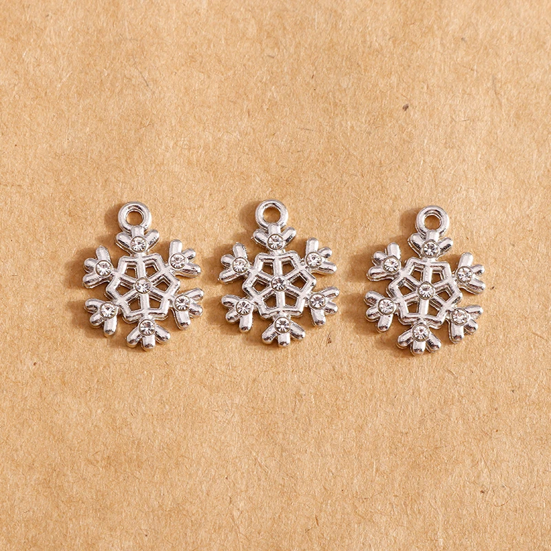 10pcs 13*17mm Metal Crystal Snowflake Charms Fashion Jewelry Making Earring Pendant Bracelet Necklace Charms DIY Findings