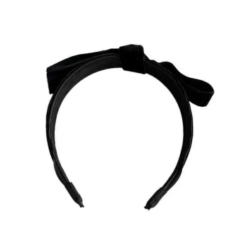 Autumn andwinter temperament black velvet retro headband simple out of the wild bow tie anti-slip pressure hair net red seamless