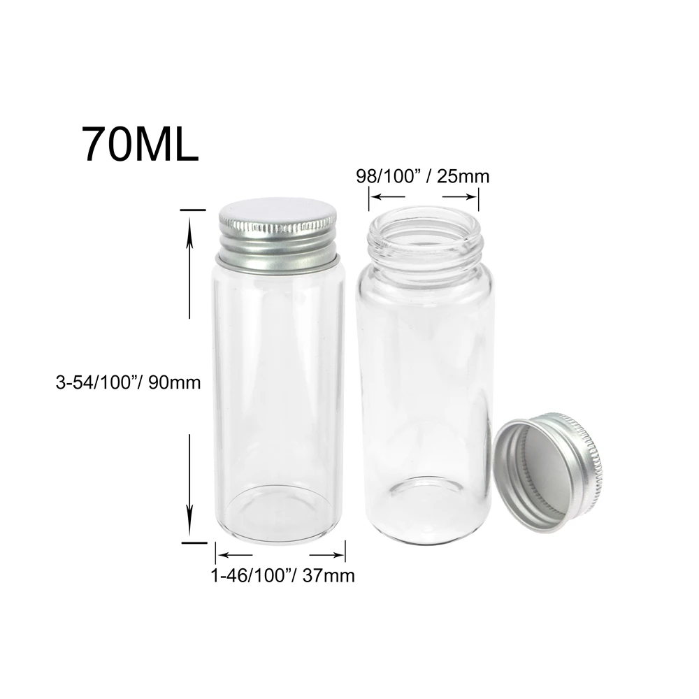 Silver Aluminum Lid Small Glass Bottle 70ml Hyaline Water Container 24Pcs Reusable Split Wishing Vials Food Pot Strong Sealing