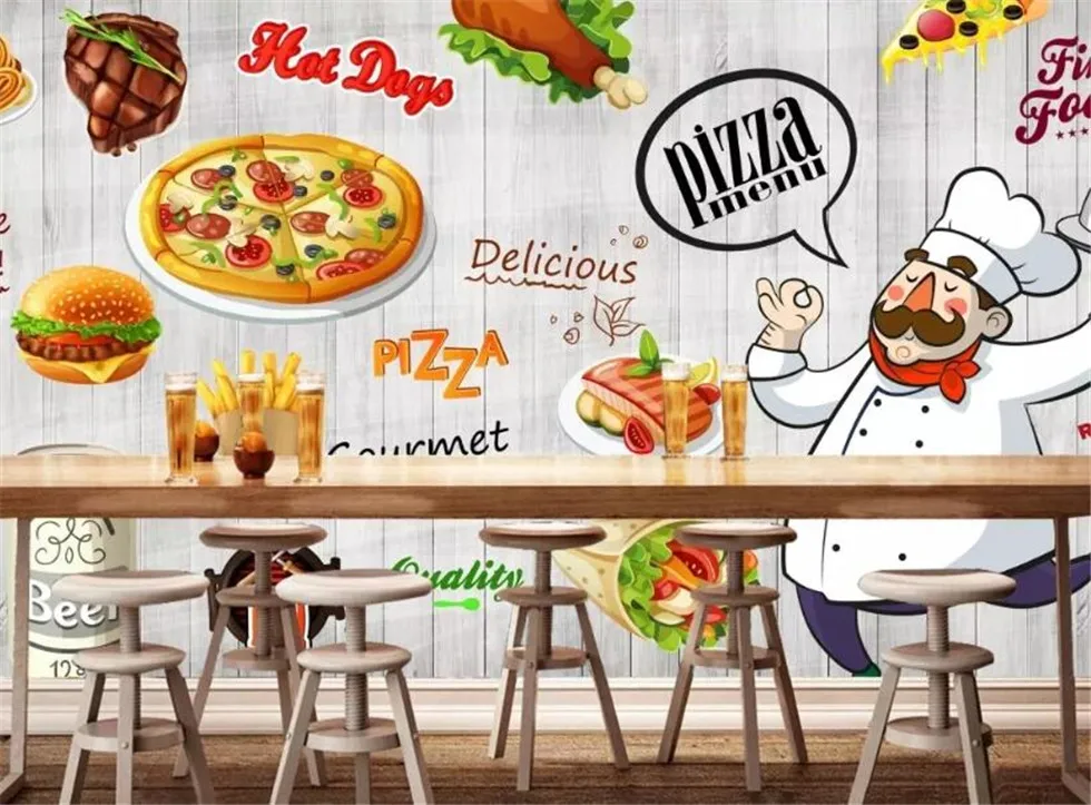 XUE SU Hand painted delicious pizza background wall custom large wallpaper mural 3D photo wall