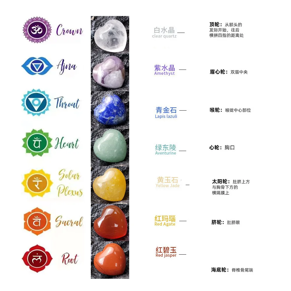 Natural 7 Chakra Yoga Energy Love Heart Stone Set Reiki Healing Crystals Irregular Stone Polished Stones Meditation Jewelry Gift