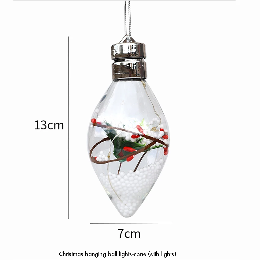 LED عيد الميلاد لمبة زخرفة الكرة ضوء واضح البلاستيك الكرة معلقة شجرة الحلي الثلوج التوت الصنوبر ملء زخرفة ضوء لمبة