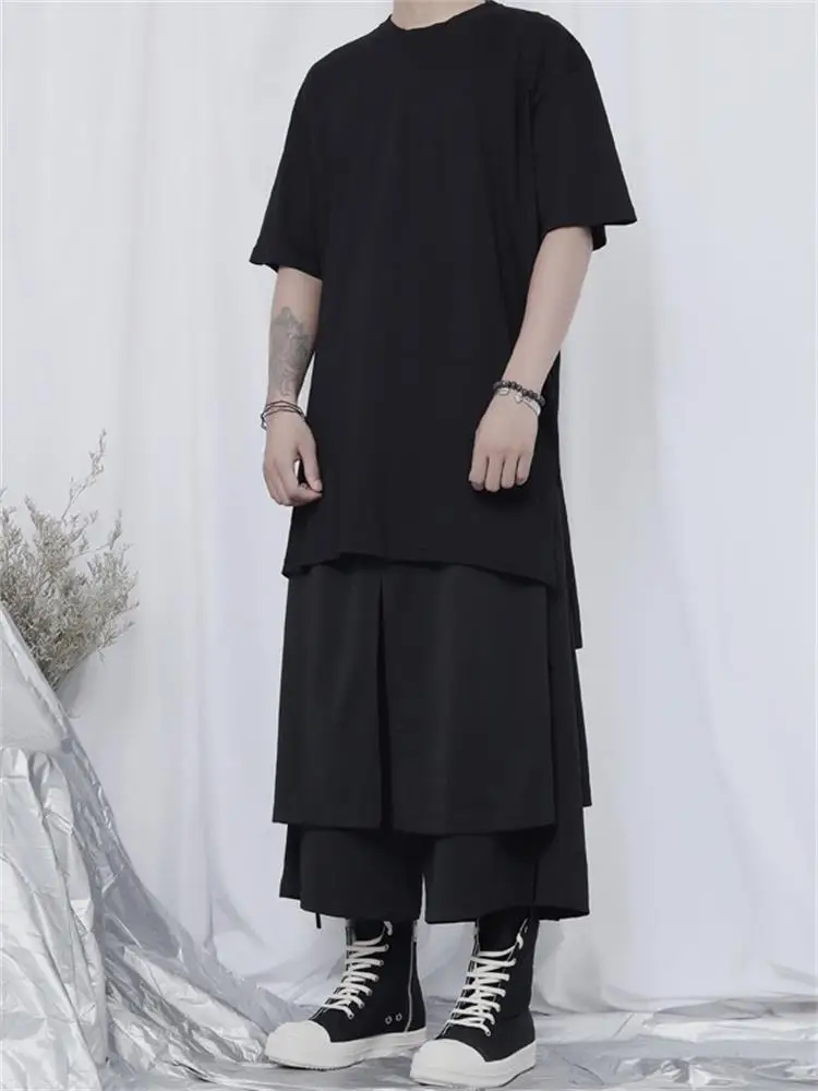 Men's Wide Leg Pants Hair Stylist Style Loose Straight Pants Tide Men's Yamamoto Style Dark Casual Pants