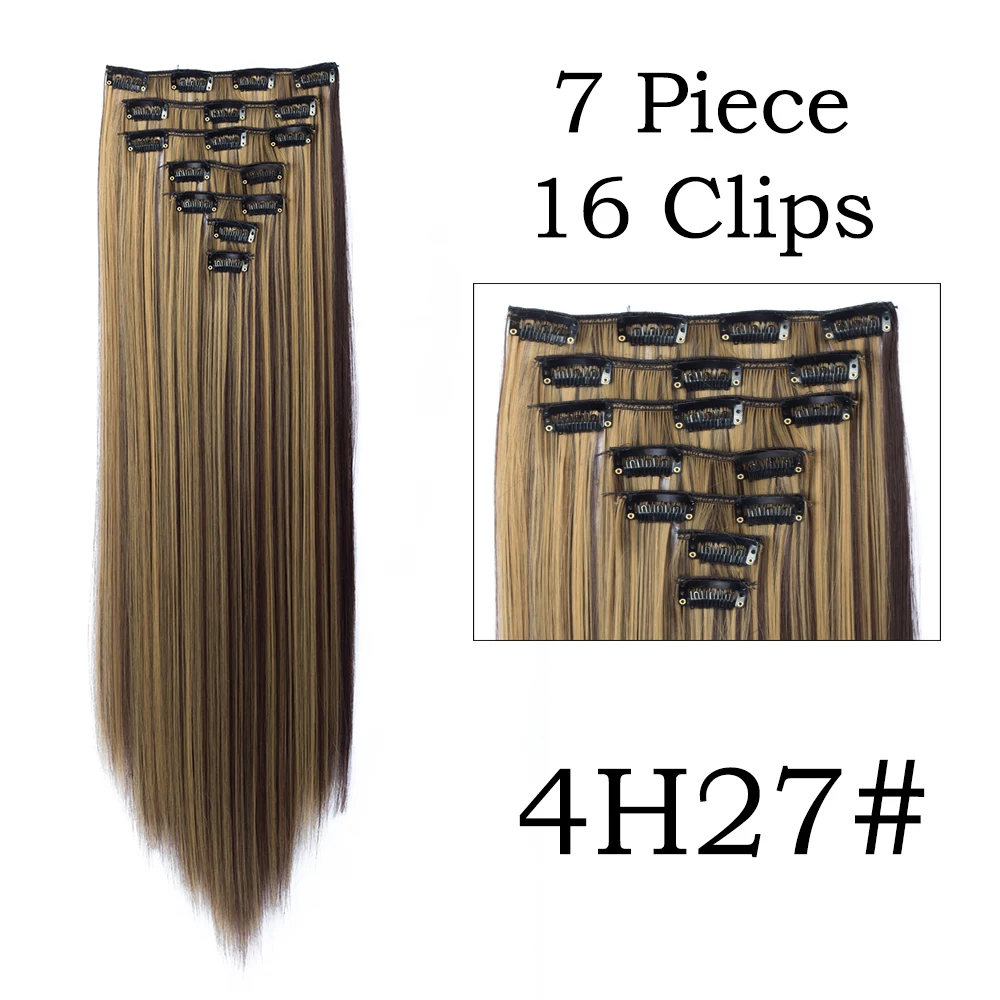 24 Zoll 16 Clips in Haarverlängerungen Lange glatte Frisur Synthetische blonde schwarze Haarteile Hitzebeständiges Kunsthaar