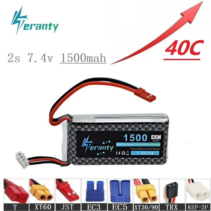 Bateria Lipo Para Peças De Helicóptero RC, Bateria De Lítio 2s, Bateria De Aviões Com JST/T/XT60 Plug, Alta Taxa, 40C, 7.4 V, 1500mAh
