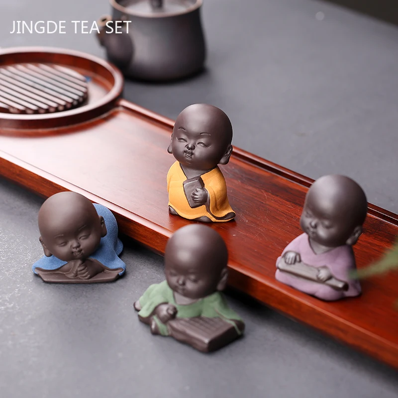 Chinese Purple Clay Tea Pet Lovely Small Buddha Monk Figurine Ornament Home Tea Table Decoration Accessories Handmade Crafts