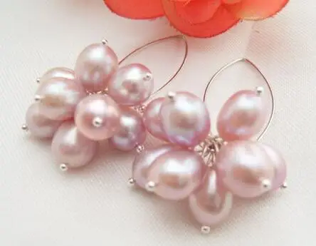 

Free shipping Purple Rice Pearl Earring-925 Silver Hook