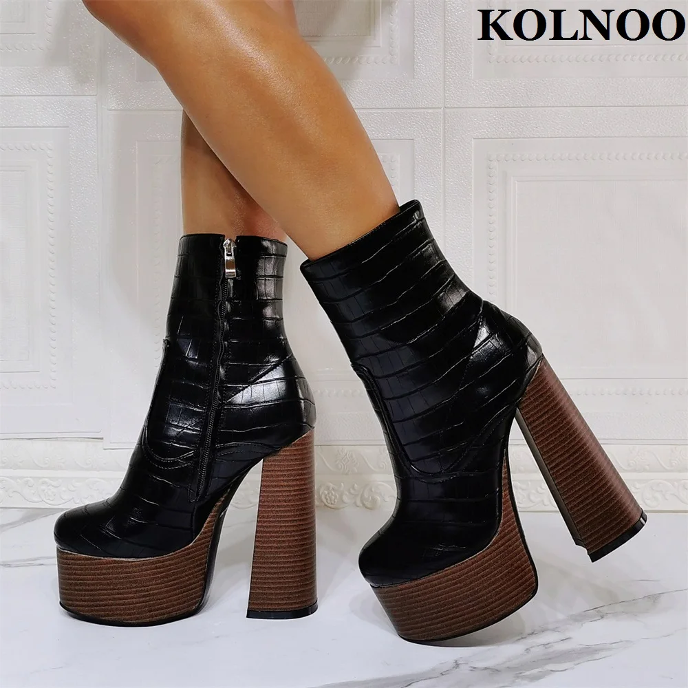 

Kolnoo New Hot Sale Handmade Ladies Chunky Heel Boots 5cm Platform Sexy Party Dress Ankle Boots Evening Club Fashion Black Shoes