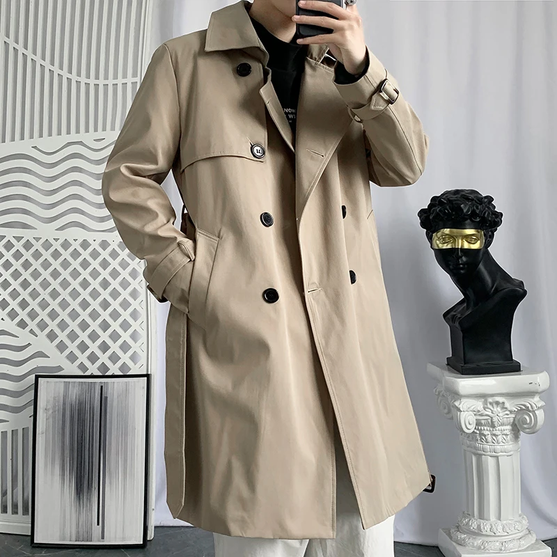 2024 new arrival autumn fashion long Style coat men double breasted trench coat,spring mens casual jackets full size M-4XL