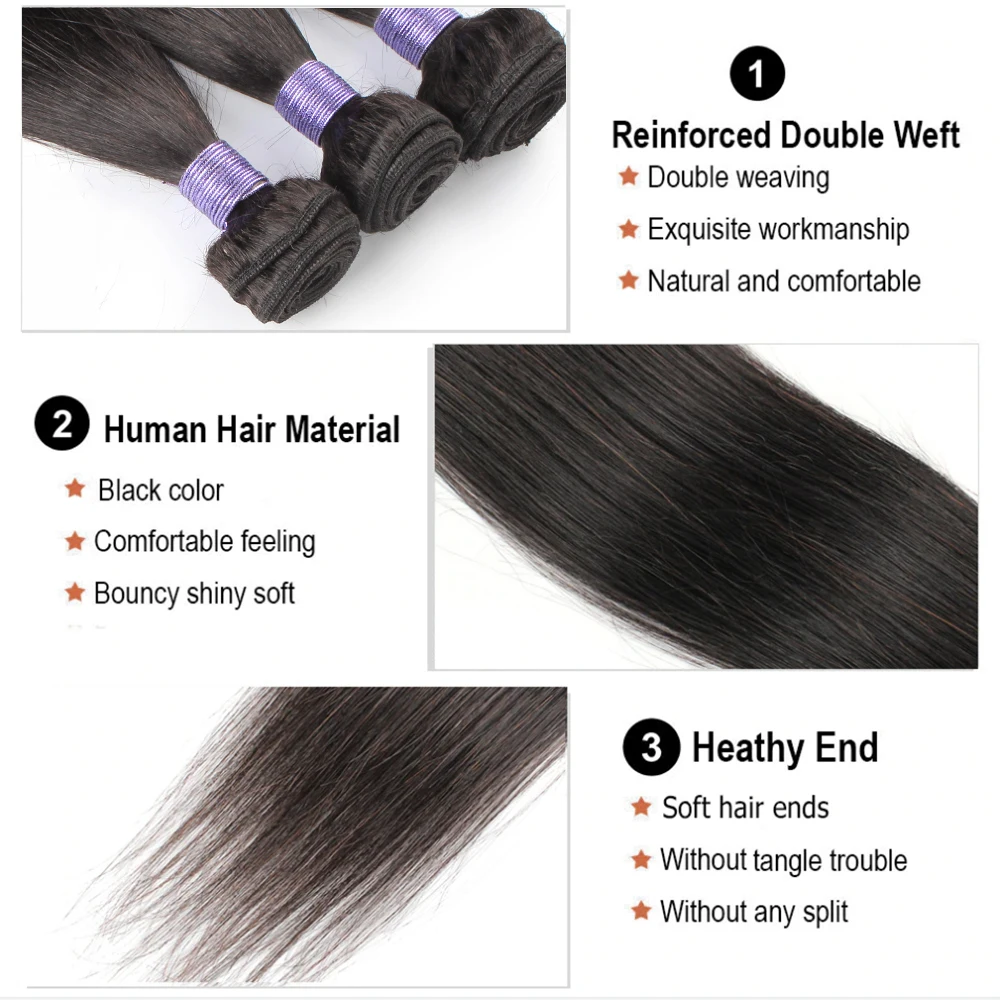 Bundel lurus dengan penutup 4x1 T bagian renda penutup warna alami 220g/set ekstensi rambut manusia Brasil Remy Hair Testa