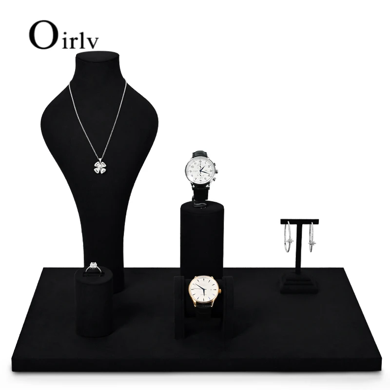 

Oirlv Newly Black Resin Jewelry Display Prop with Microfiber Set Necklace Display Bust Watch Display Rack for Shop Cabinet