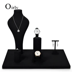Oirlv Newly Black Resin Jewelry Display Prop with Microfiber Set Necklace Display Bust Watch Display Rack for Shop Cabinet