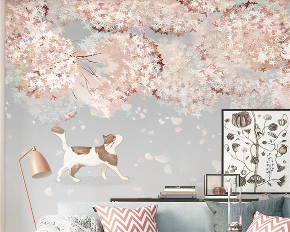 beibehang Customized modern minimalist Nordic wallpaper Japanese style cherry blossom bedroom wall papers home decor