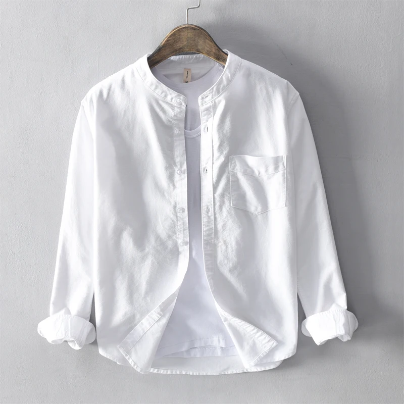 

New style Italy brand white shirt men long sleeve fashion shirts for men stand collar solid shirt mens cotton shirts male camisa