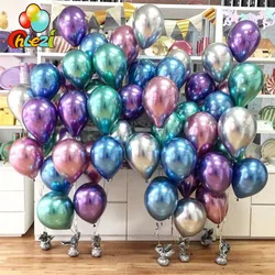 Globos metálicos de látex de 5/100 pulgadas, 50/10/12 piezas, dorados, plateados, cromados, decoraciones para bodas, suministros para fiestas de cumpleaños