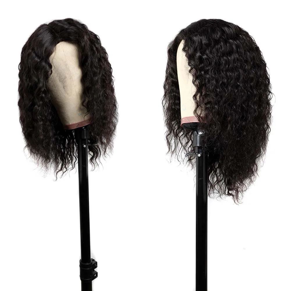 Perruques Bob courtes bouclées profondes pour femmes noires, perruque brésilienne synthétique, perruque sans colle moyenne, cheveux noirs naturels, 14 ans