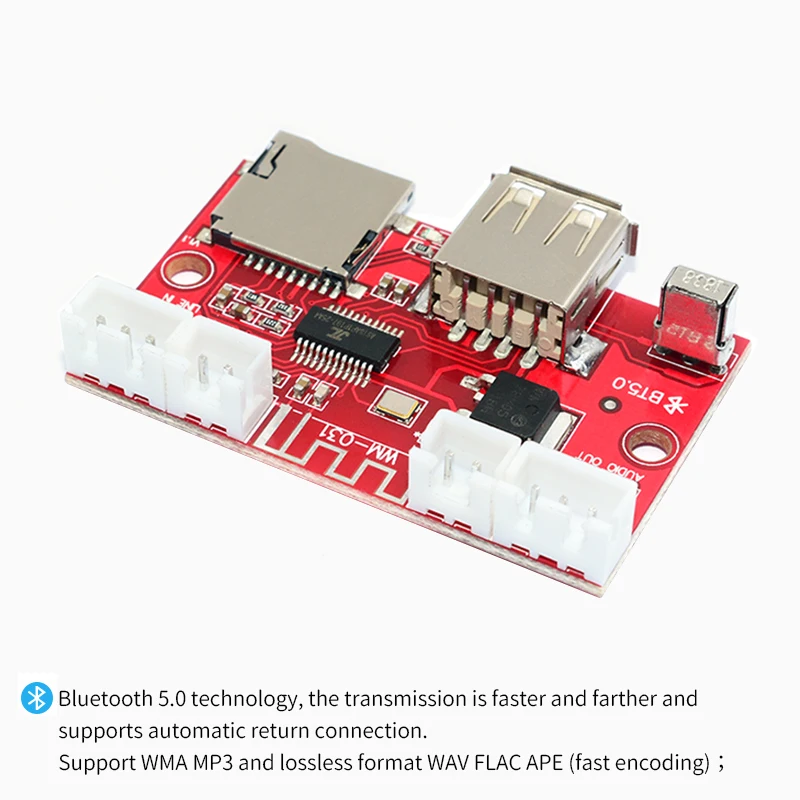 UNISIAN Bluetooth 5.0 decoder Board USB u-disk tf card Aux Signal input Support MP3  WMA WAV FLAC APE remote control DAC Decoder