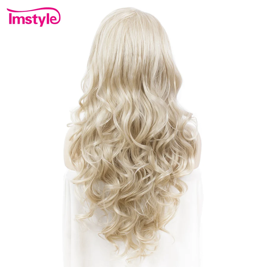 Imstyle Ash Blonde Synthetic Lace Front Wig Long Hair Wavy Wigs For Women High Temperature Fiber Cosplay Lace Front Wig