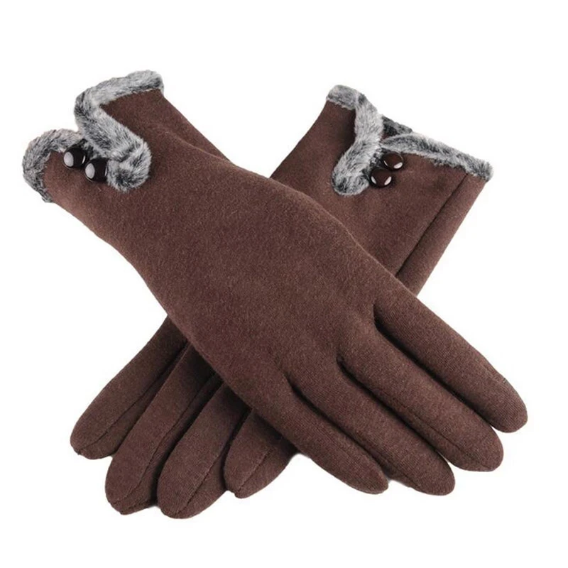 Women Plush Button Double Layer Cotton Touch Screen Driving Gloves Winter Cashmere Thicken Full Finger Cycling Warm Mittens G82