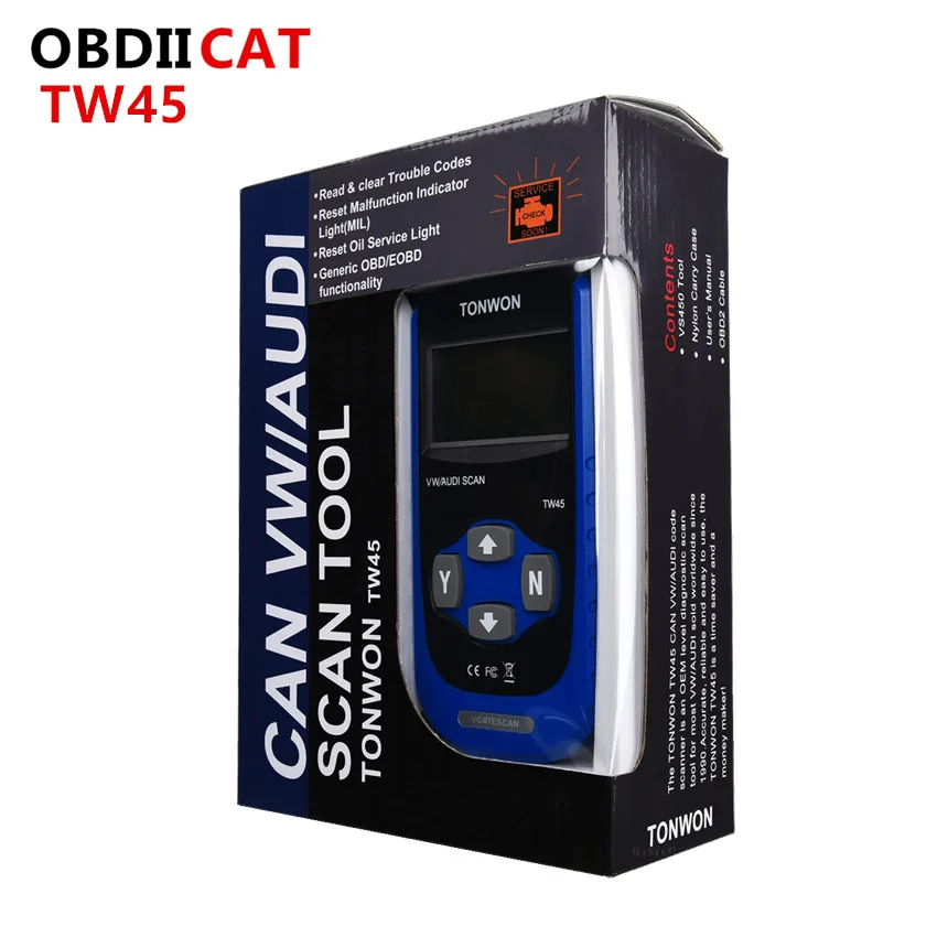 

TW45 obd2 сканер диагностический инструмент поддерживает все протоколы OBDII/EOBD для большинства V-W и транспортных средств Au-di с 1990 года