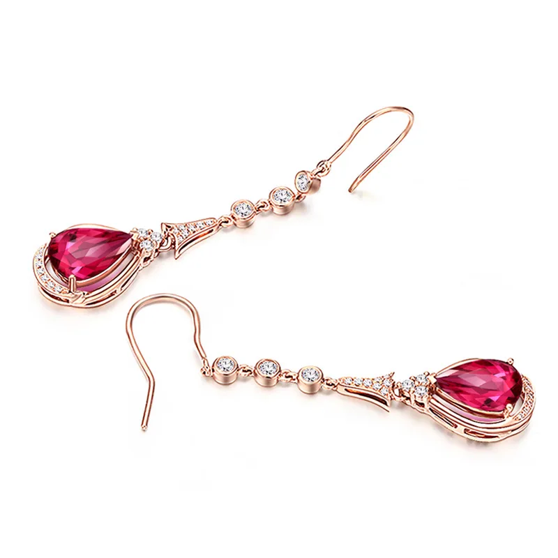 18Kc Rose Gold Waterdrop Dangle Earrings with Red Crystal for women mom bridal