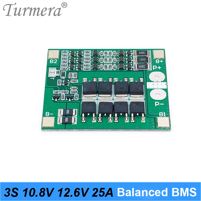 Carte de protection d'équilibre pour batterie Li-ion, pour tournevis et alimentation électrique ininterrompue, Turmera, BMS 10.8V 12.6V 3S 25a