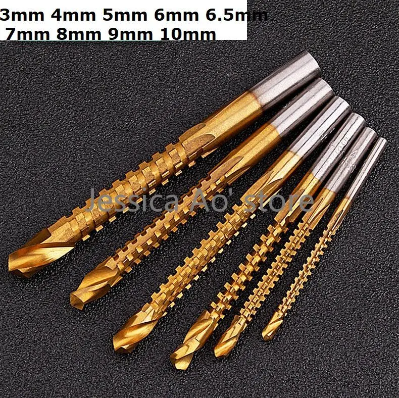 3-9mm HSS Titanium Plated Serrated Bit Twist Drill Sawtooth Sawing and Broaching for Woodworking Electric Hand Drill Bit