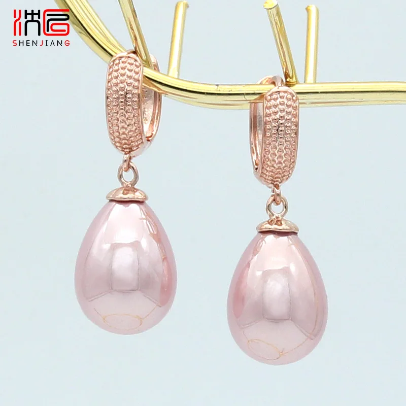 SHENJIANG Elegant Temperament 585 Rose Gold Color Water Drop Simulated Pearl Dangle Earrings For Women Wedding Party Jewelry