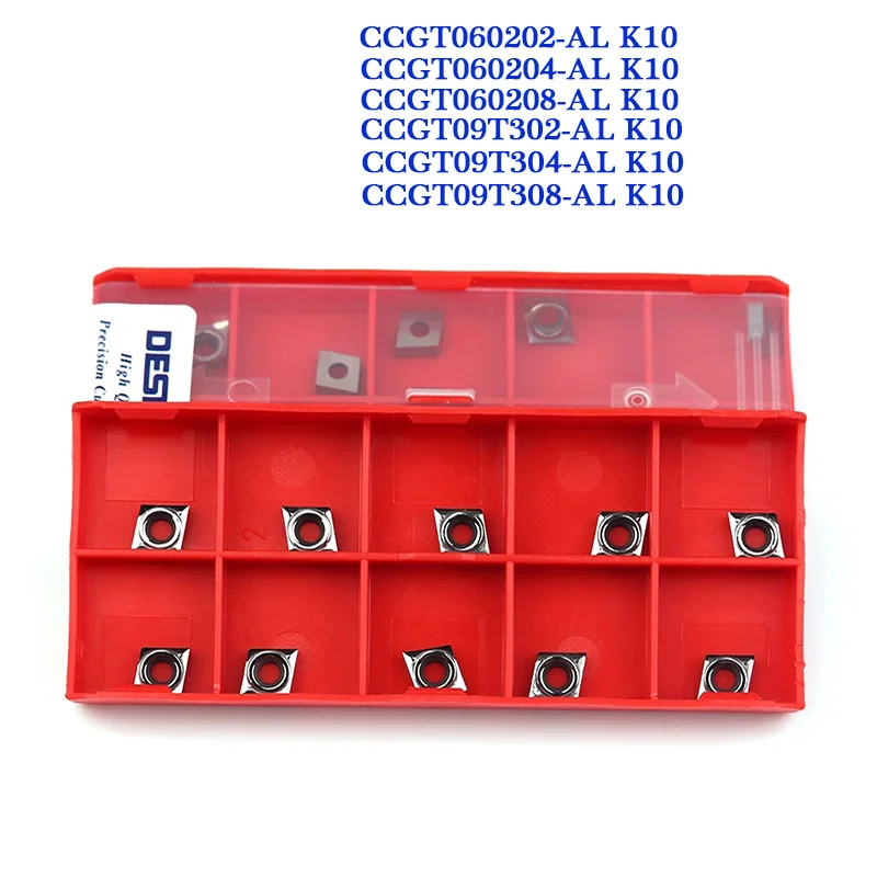 10 piezas CCGT 060202   CCGT 060204   CCGT09T302 CCGT09T304 CCGT09T308 AL K10 herramientas de torneado de torno CNC hoja cortadora CCGT para aluminio