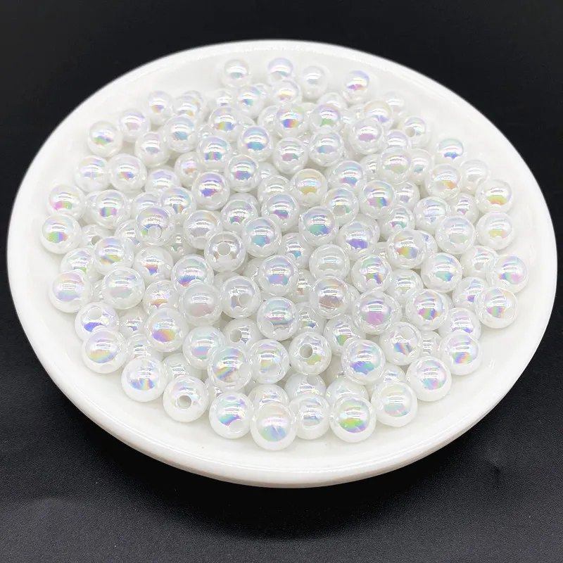 6 8 10mm AB Color Plating Acrylic Beads Loose Spacer Round  Jewelry Making DIY