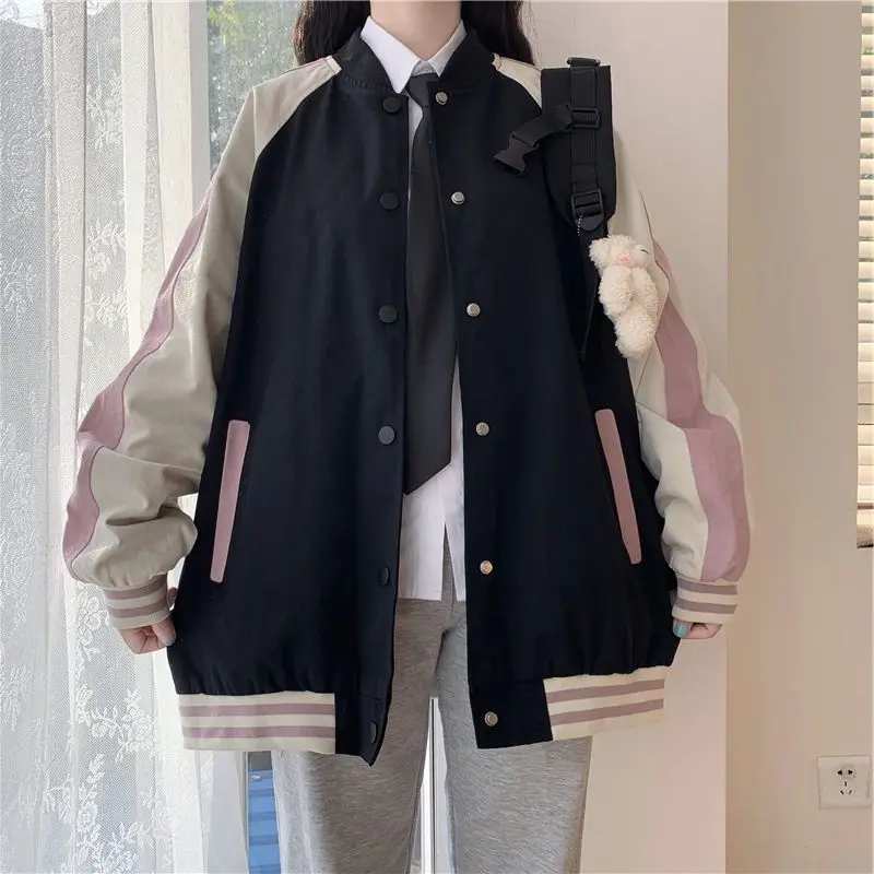 Kawaii techwear jacket color matching vinta female student 2022 spring autumn new Hong Kong style loose versatile cargo coats