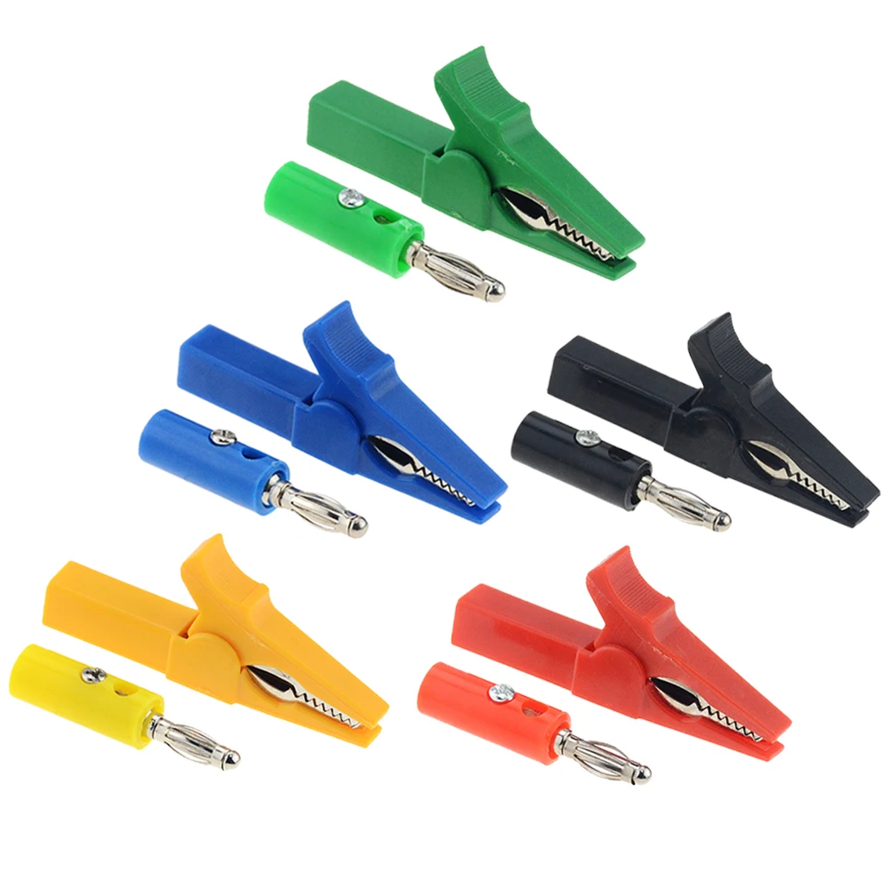 (1 Pair) 1PCS 55MM Alligator Clip + 1PCS Banana Plug Test Probe With 4mm Banana Plug Cable Clips 5 Color