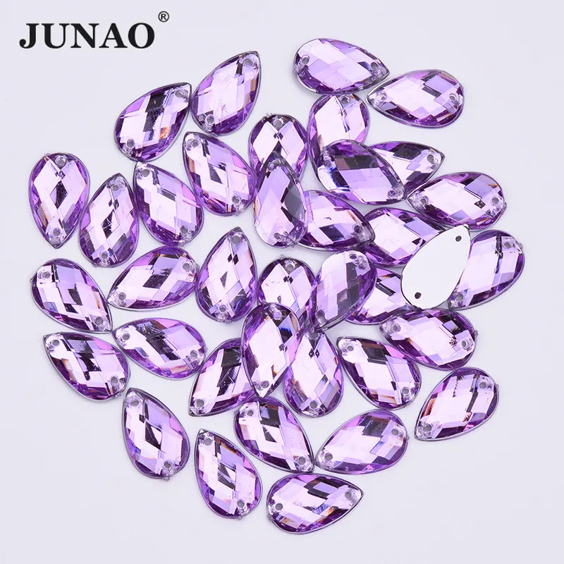 JUNAO 8*13mm 18*25mm Light Purple Drop Shape Rhinestones Gems Flatback Sew On Stones Crystal Decoration Appliques For Needlework