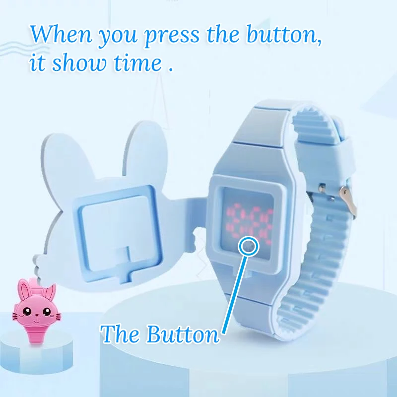 Cartoon Lovely Rabbit Children Watches Flip Cover Silicone Electronic Kids Watch Girls Student Boys Clock Reloj Infantil Saati