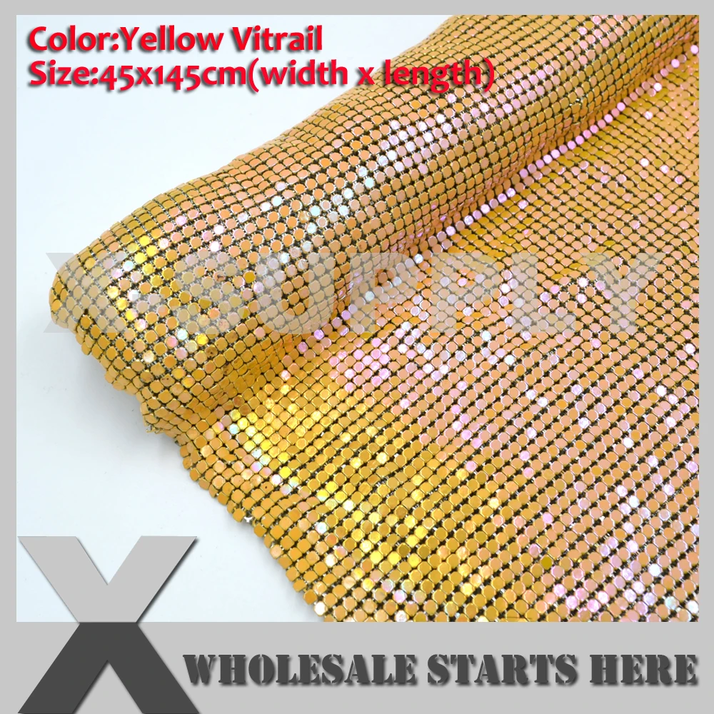 Yellow Vitrail Medium Aluminum Fabric Sheet Mesh Without Iron On Glue Backing For Bra,Skirt,Evening Dress