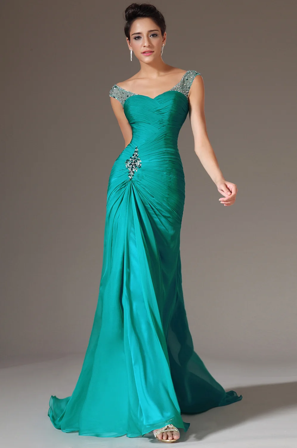 Hot Sale Green Color 2020 vestido de noiva Sheath Floor Length Long Pleats Crystal Chiffon Formal Prom Gown bridesmaid dresses