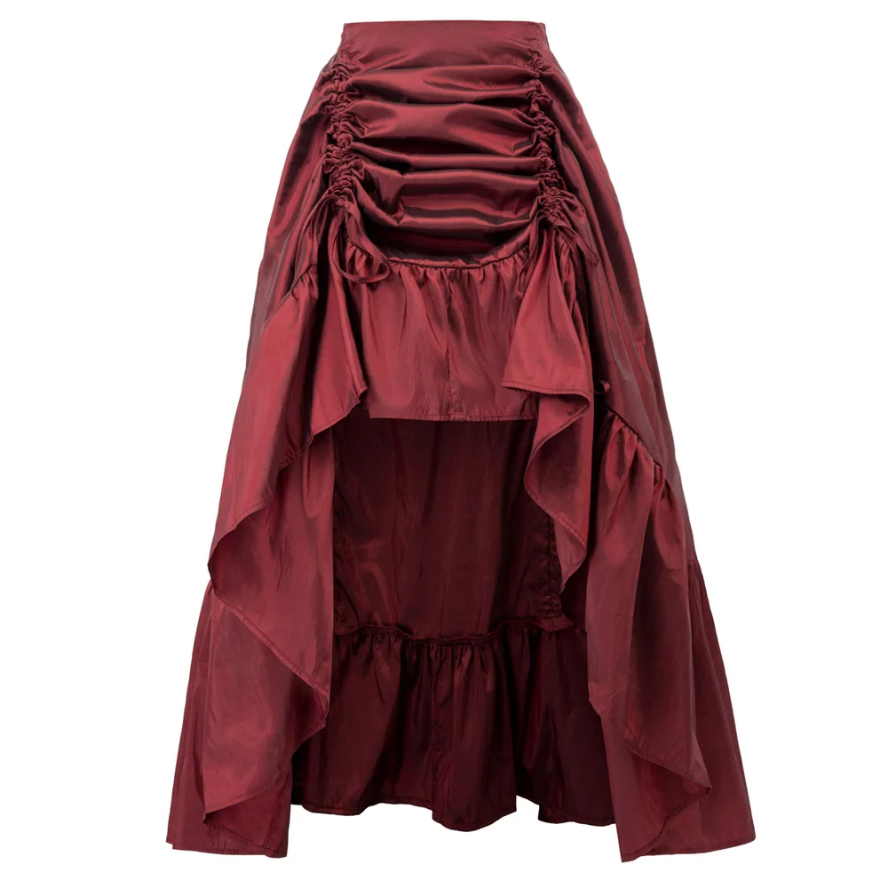 Scarlet Darkness Women's Gothic Steampunk Skirt Victorian High-Low Bustle Skirt Gothic Bustle Skirt Renaissance Costume  A20