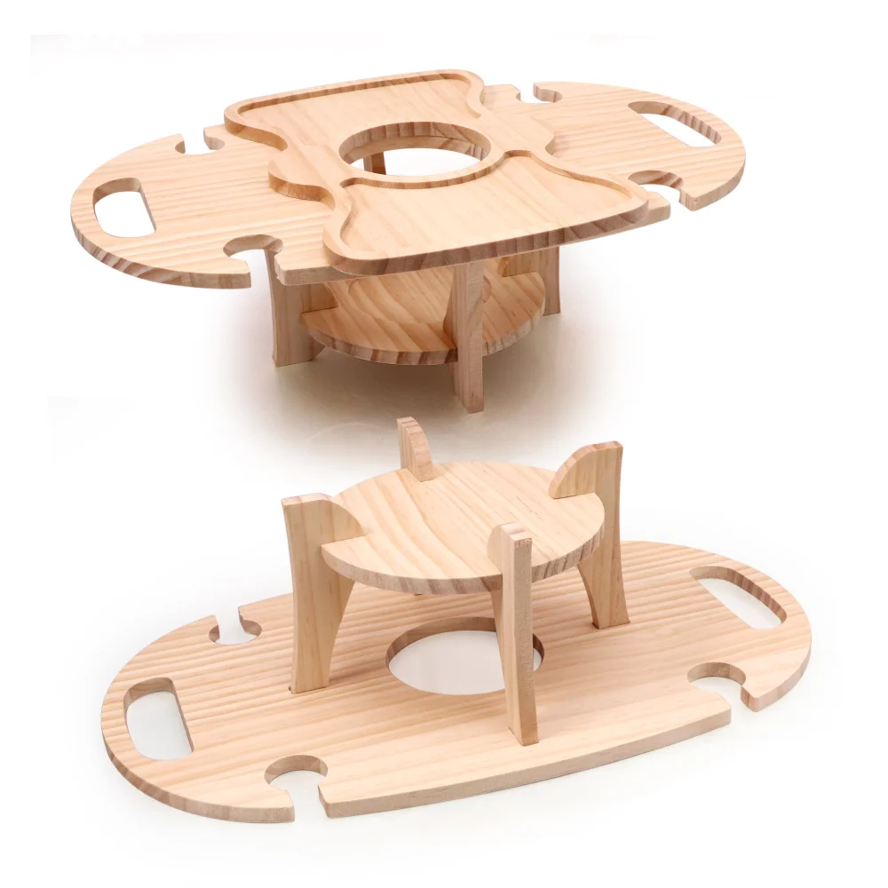 Outdoor Wooden Folding Camping Picnic Table For Couples Removable Snack Tray And Wine Glass Holders Mini Solid Wood Wine Table