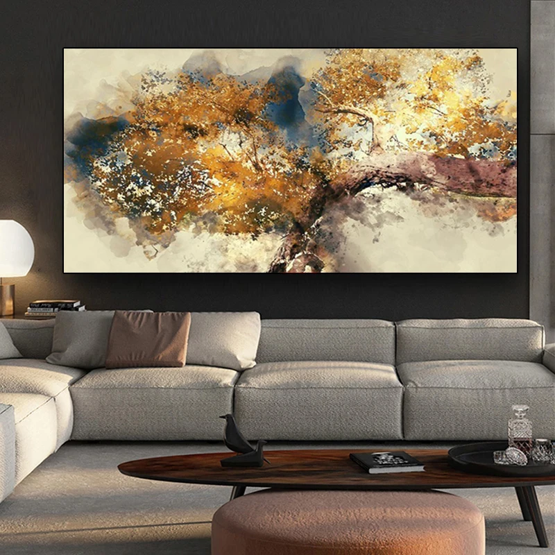 

Modern Abstract Posters and Prints Wall Art Canvas Painting Abstract Golden Money Trees Pictures for Living Room Decor No Frame