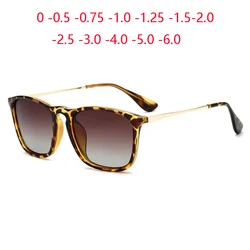 Leopard Frame Tea Lens Oval Prescription Sunglasses Women Men Polarized Anti-UV Minus Lens Driving Goggle 0 -0.5 -0.75 To -6.0