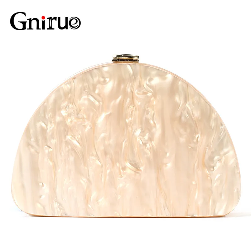 New Fashion Semicircle Wallet Women Messenger Acrylic Beige Solid Dinner Handbags Woman Evening Bags Trendy Party Clutch Purse