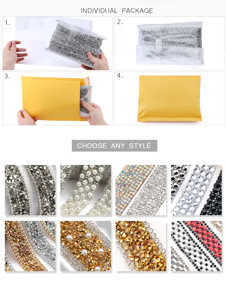 1 Yard Nähzubehör Kristallmotiv Strass Hotfix Strassband Applikatorband mit Strasssteinen zum Aufbügeln für Kleider – Detail 12